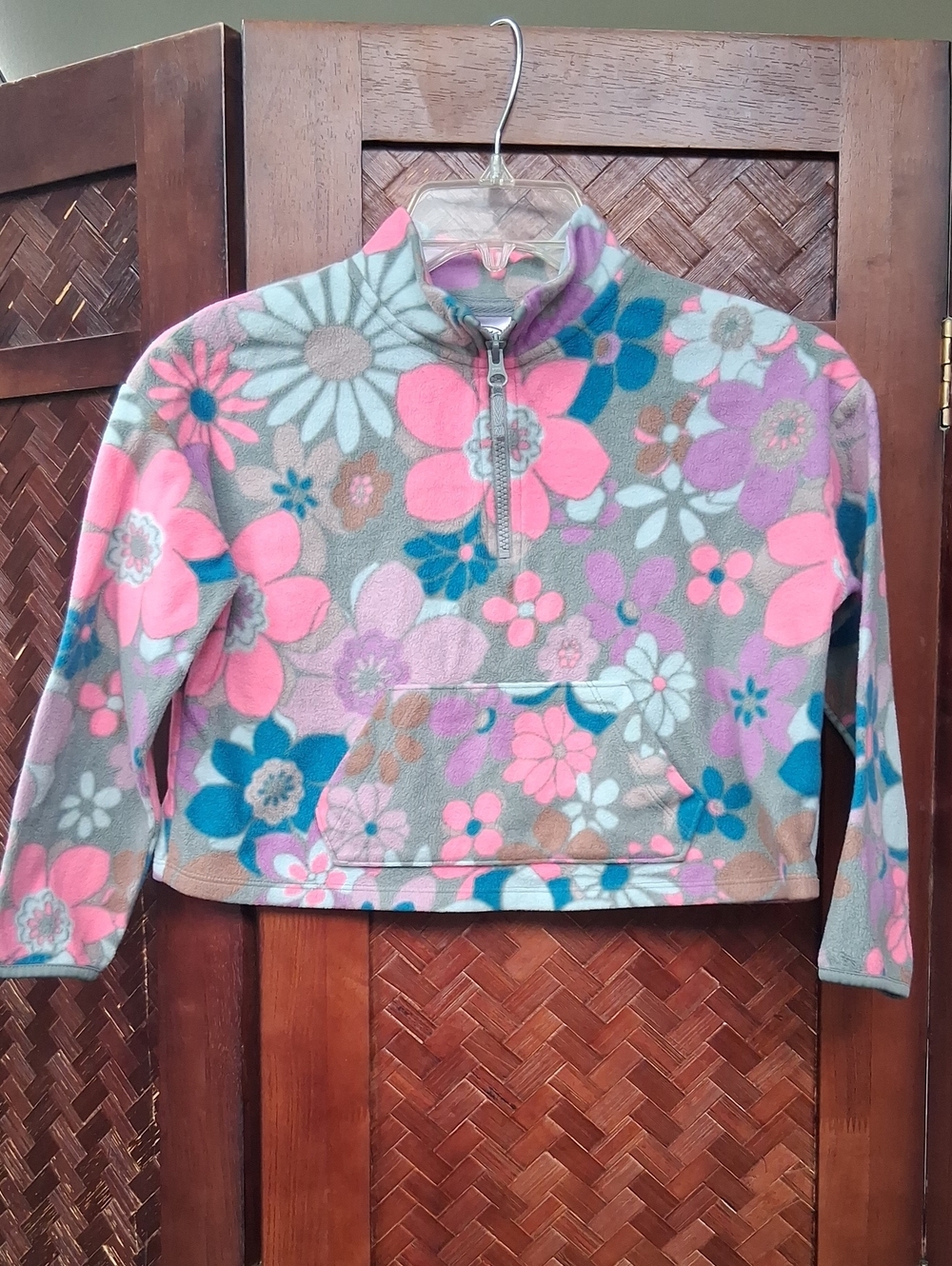 Athletic Works Pink Multi Floral Half-Zip Fleece Pullover